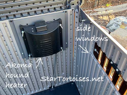 akoma hound heater in an outdoor tortoise house